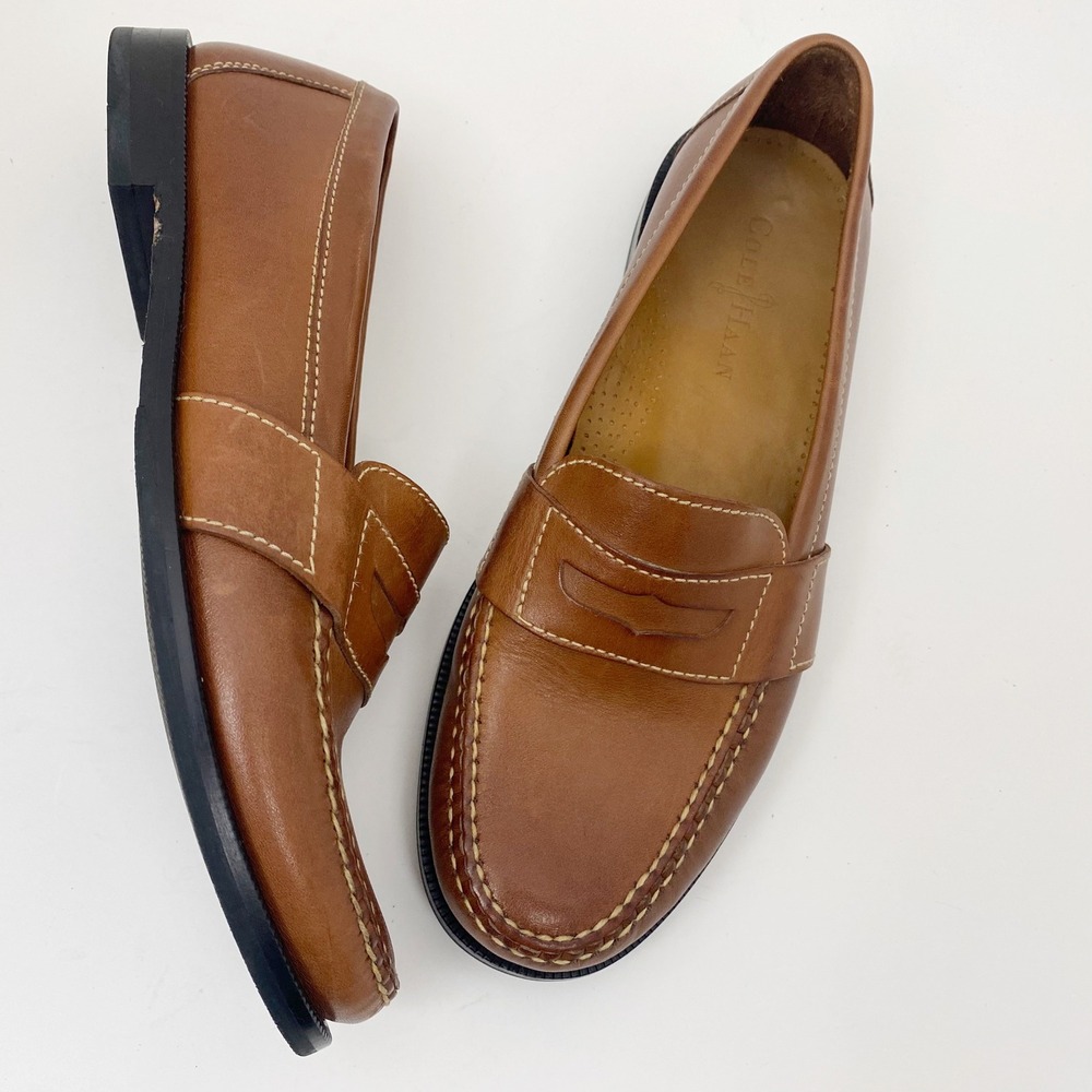 Cole Haan Tan Leather Penny Moc Toe Loafers Mens 10M Tan
